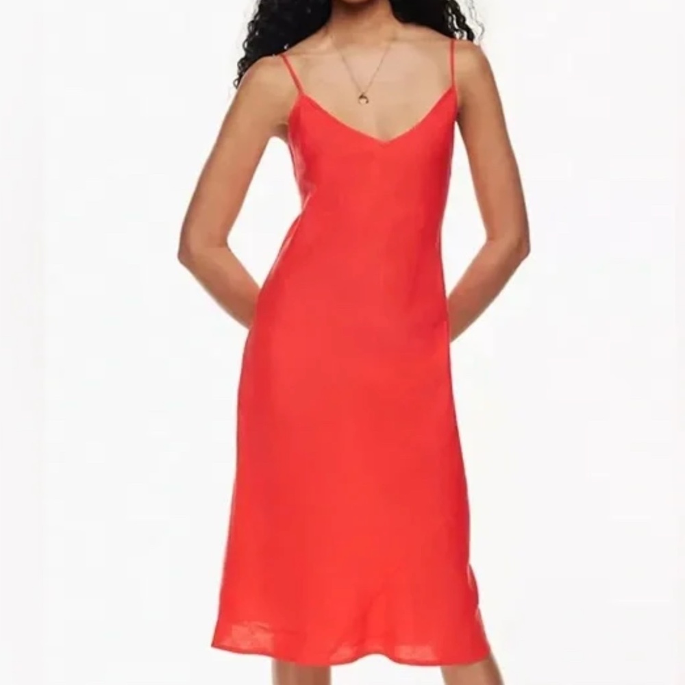 Aritzia Wilfred Red Linen Midi Dress XS